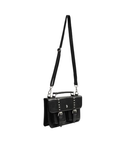 Balck PU Gothic sling bag with silver skull stud