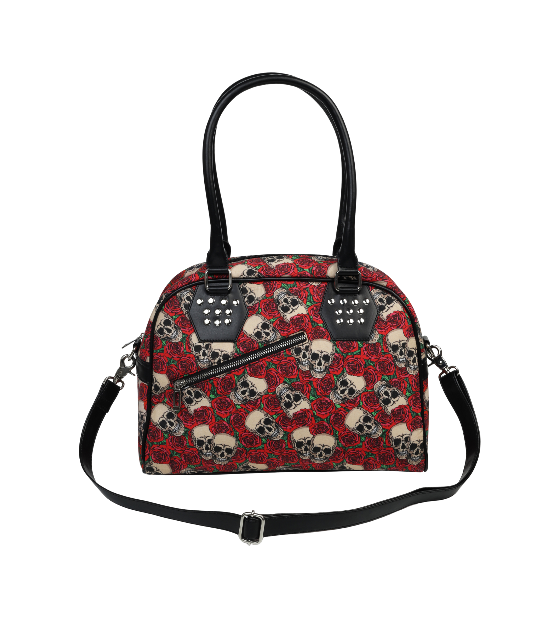 Handbag with skull pattern on a white background