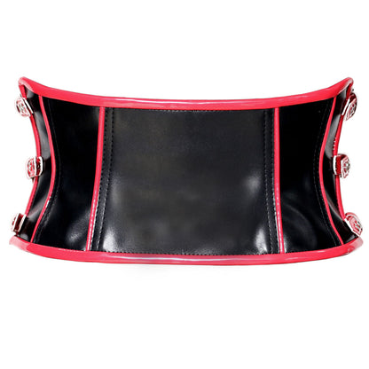 Red and Black Gothic Underbust Corset - Faux Leather Waist Cincher with Front Lacing and Side Buckles