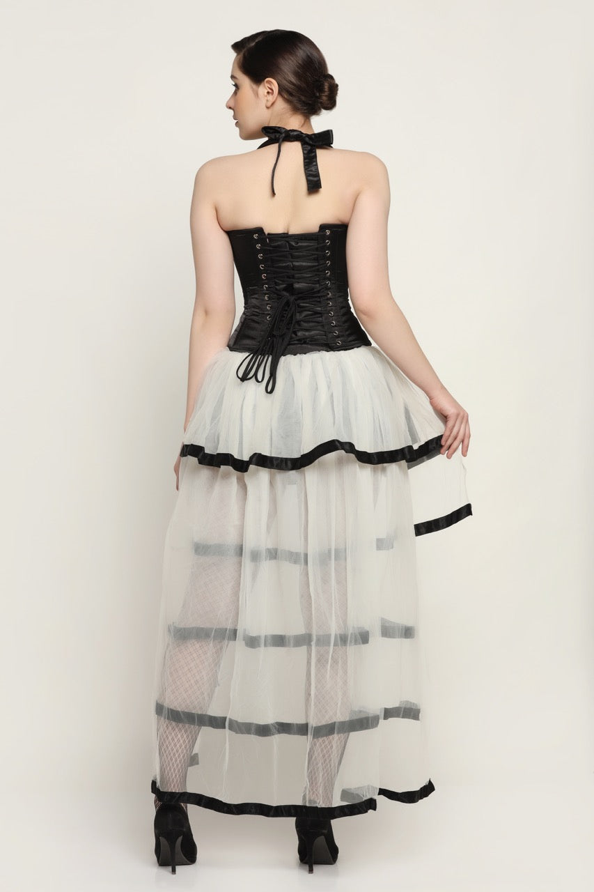 Black White Waist Reducing Overbust Corset Dress