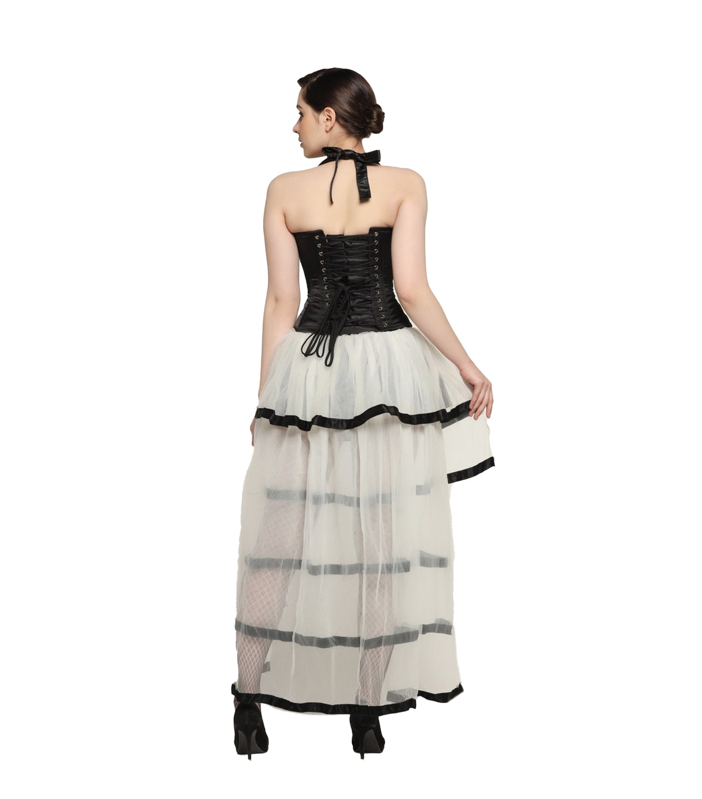Black White Waist Reducing Overbust Corset Dress