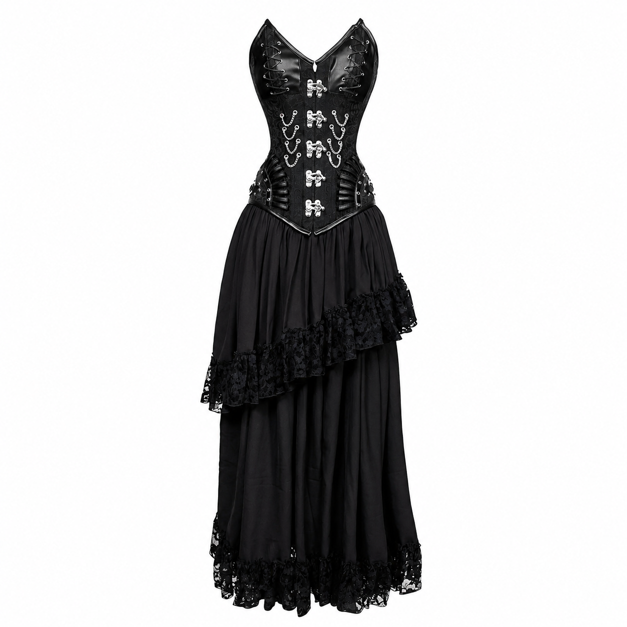 Noir Mechanica Black Gothic Corset & High-Low Skirt Set