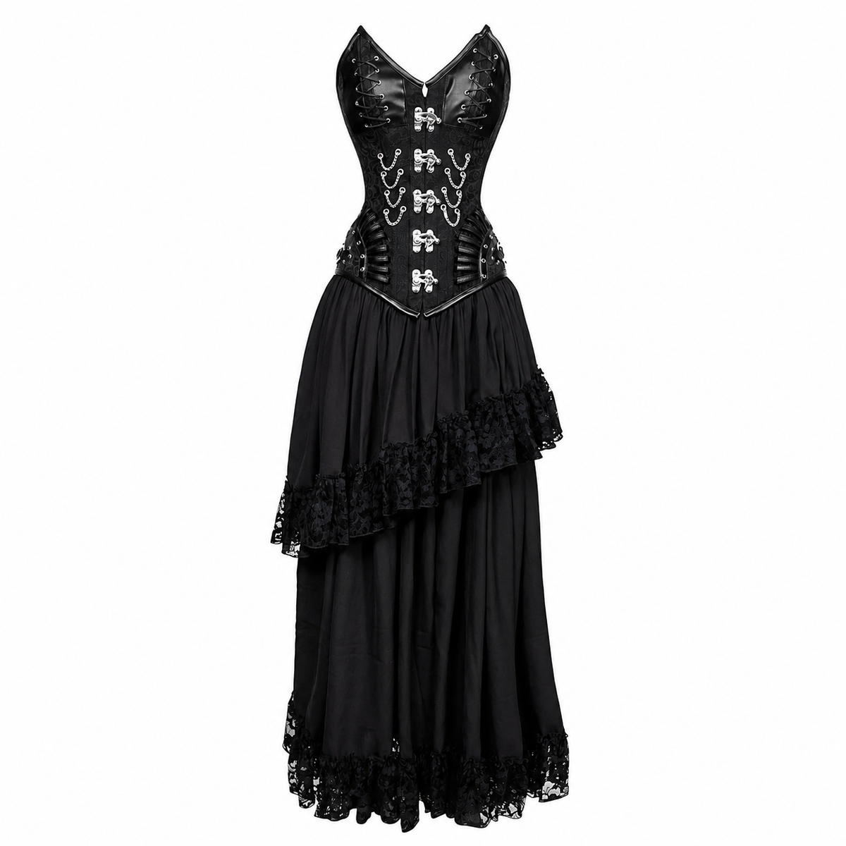 Noir Mechanica Black Gothic Corset & High-Low Skirt Set