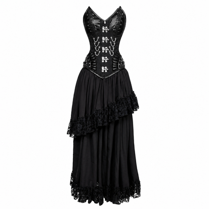 Noir Mechanica Black Gothic Corset & High-Low Skirt Set
