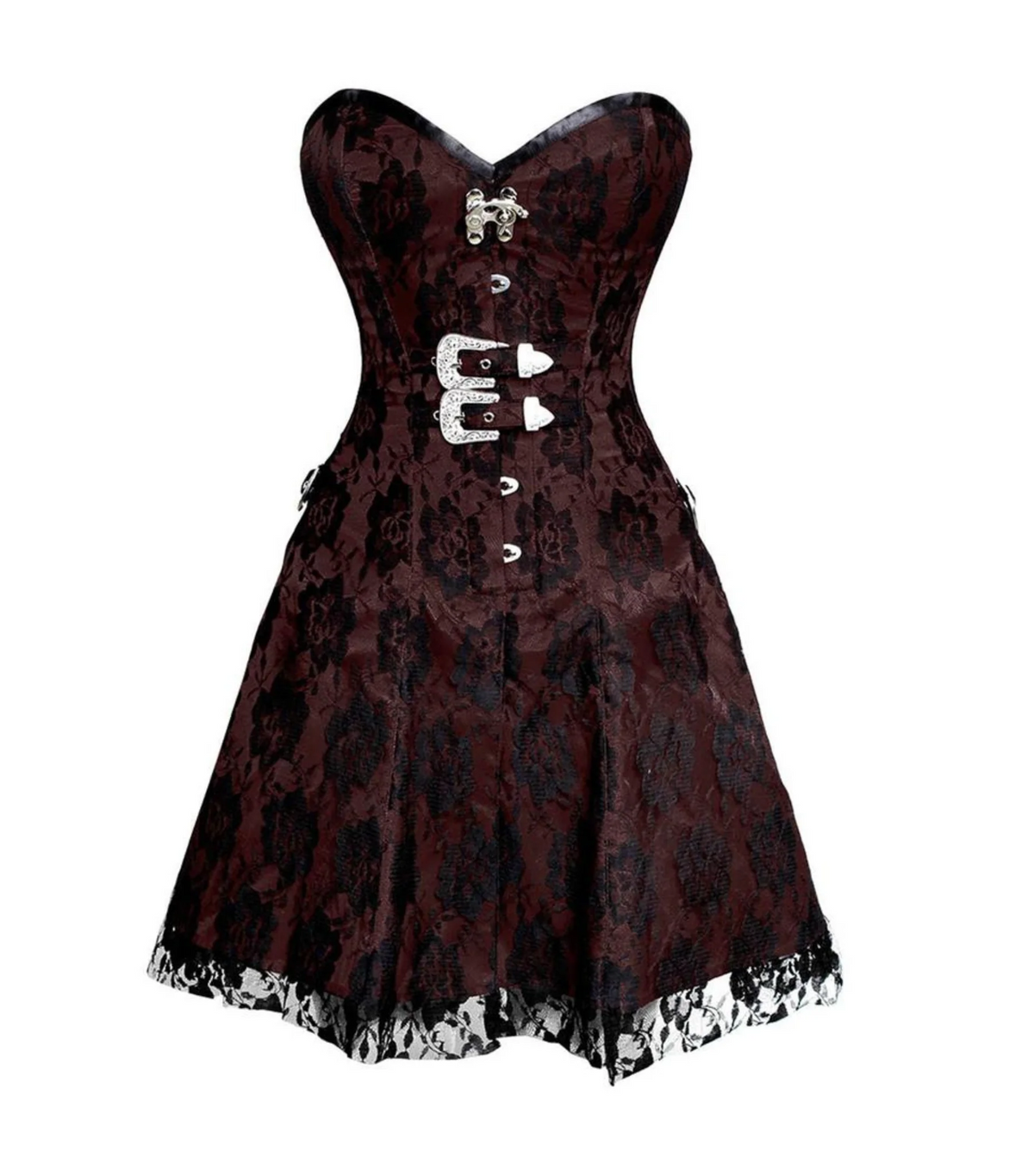 brown corset dress with decorative elements on a white background