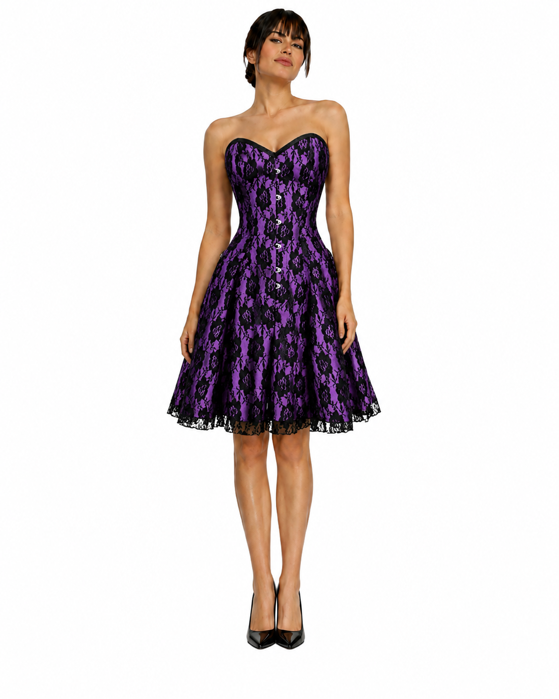 Violet Nocturne Floral Lace Gothic Corset Dress
