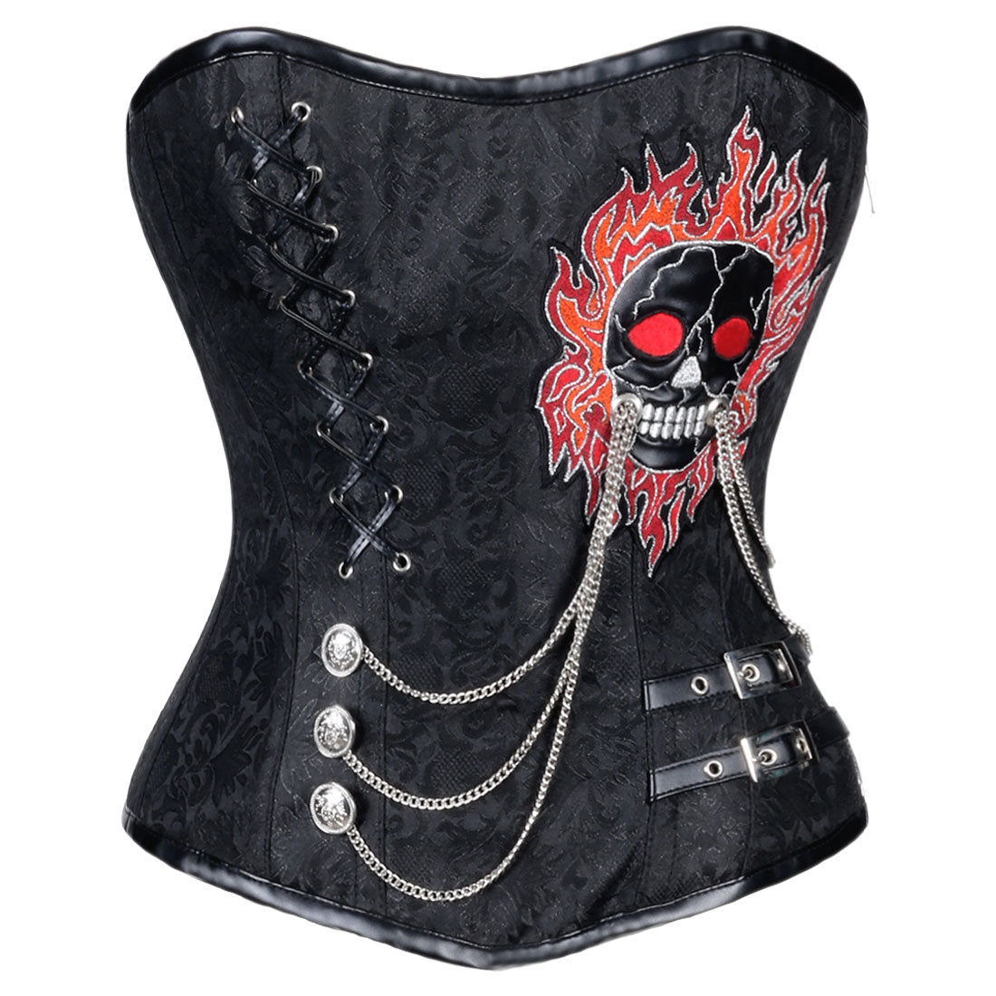 Skull embroidered gothic overbust corset