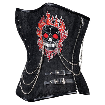 Skull embroidered gothic overbust corset