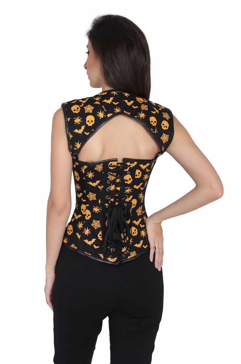 Bat Skull Printed Gothic Steel boned corset