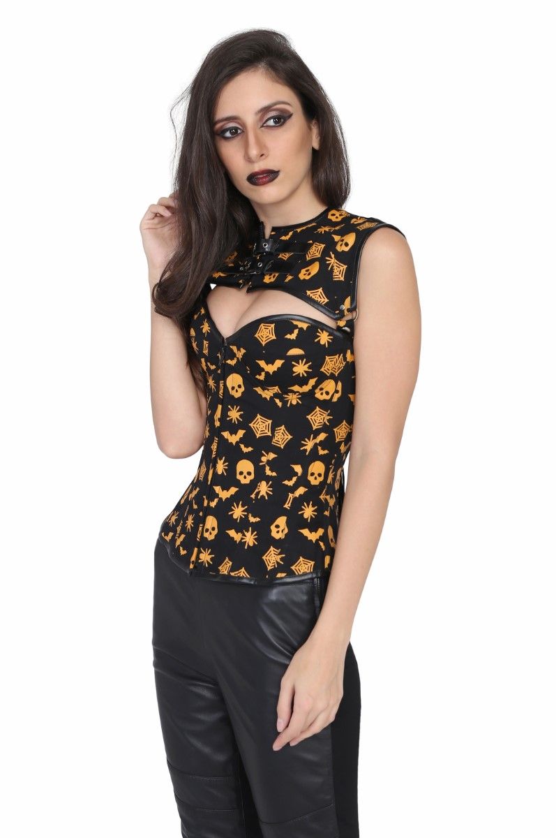 Bat Skull Printed Gothic Steel boned corset