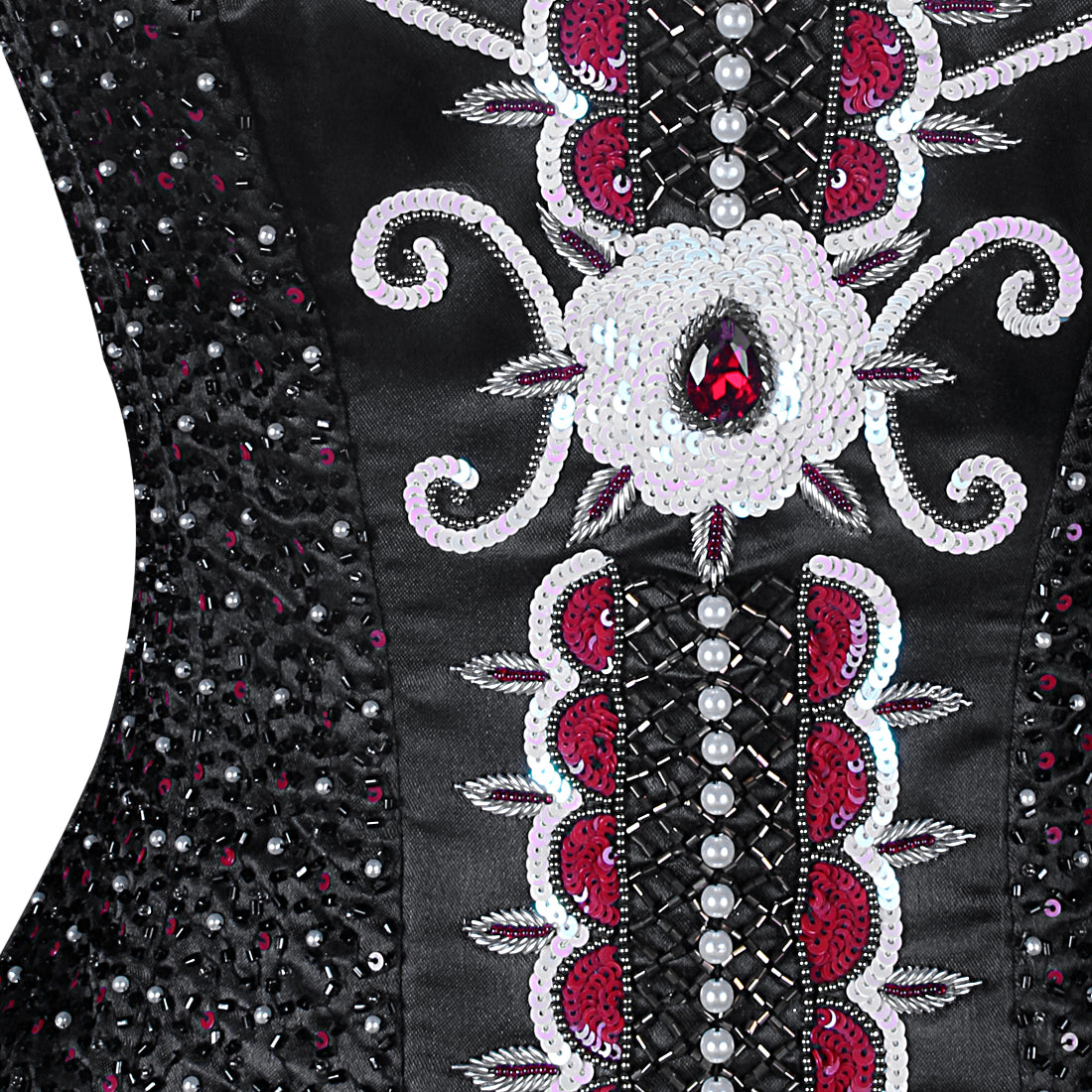 BLACK GOTHIC HAND EMBROIDERED OVERBUST CORSET