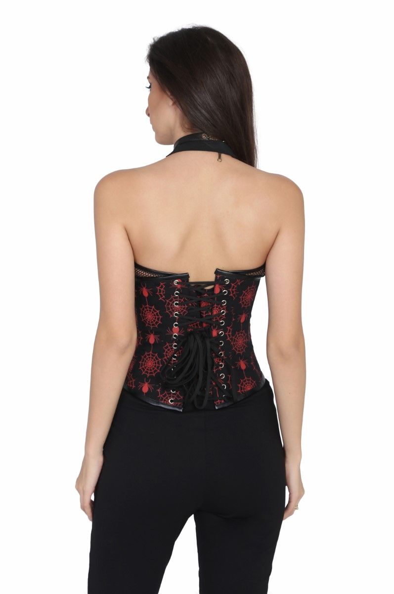 Spider print gothic underbust corset with attached bra