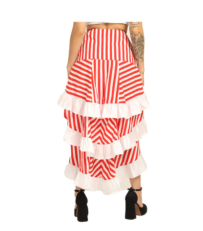 Red/white Stripe Adjustable High-Low Skirt