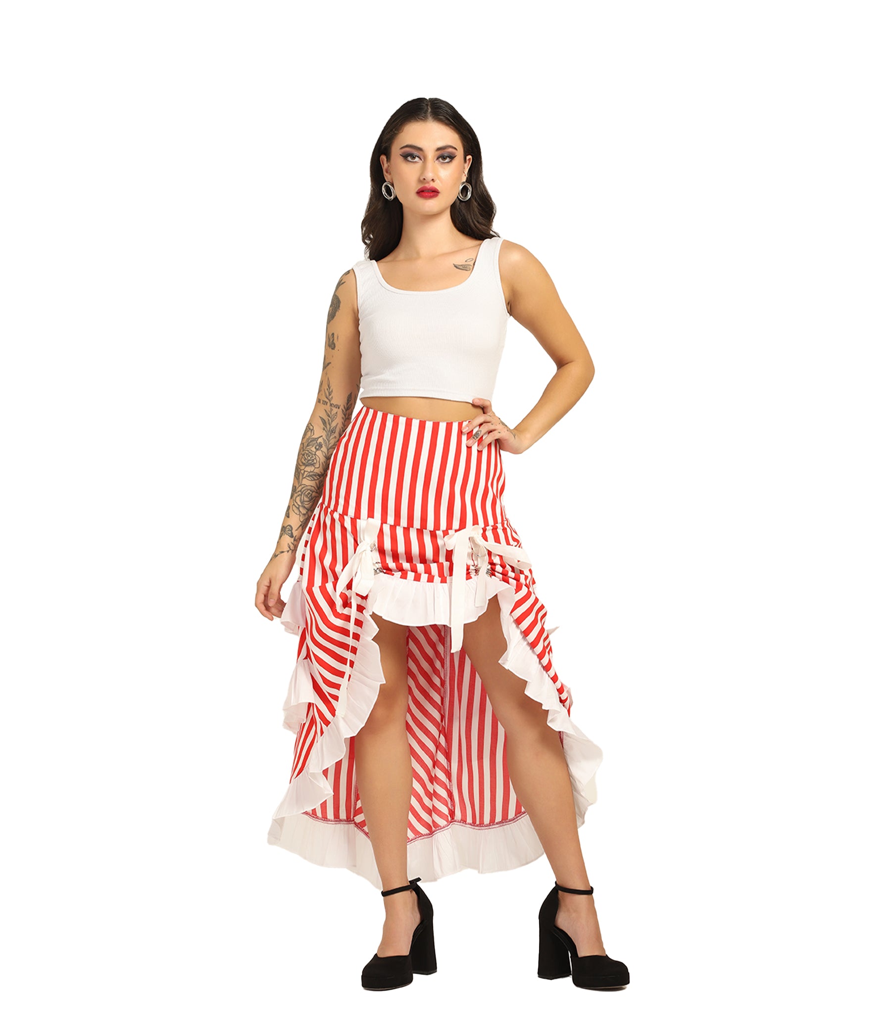 white red strip cotton skirts