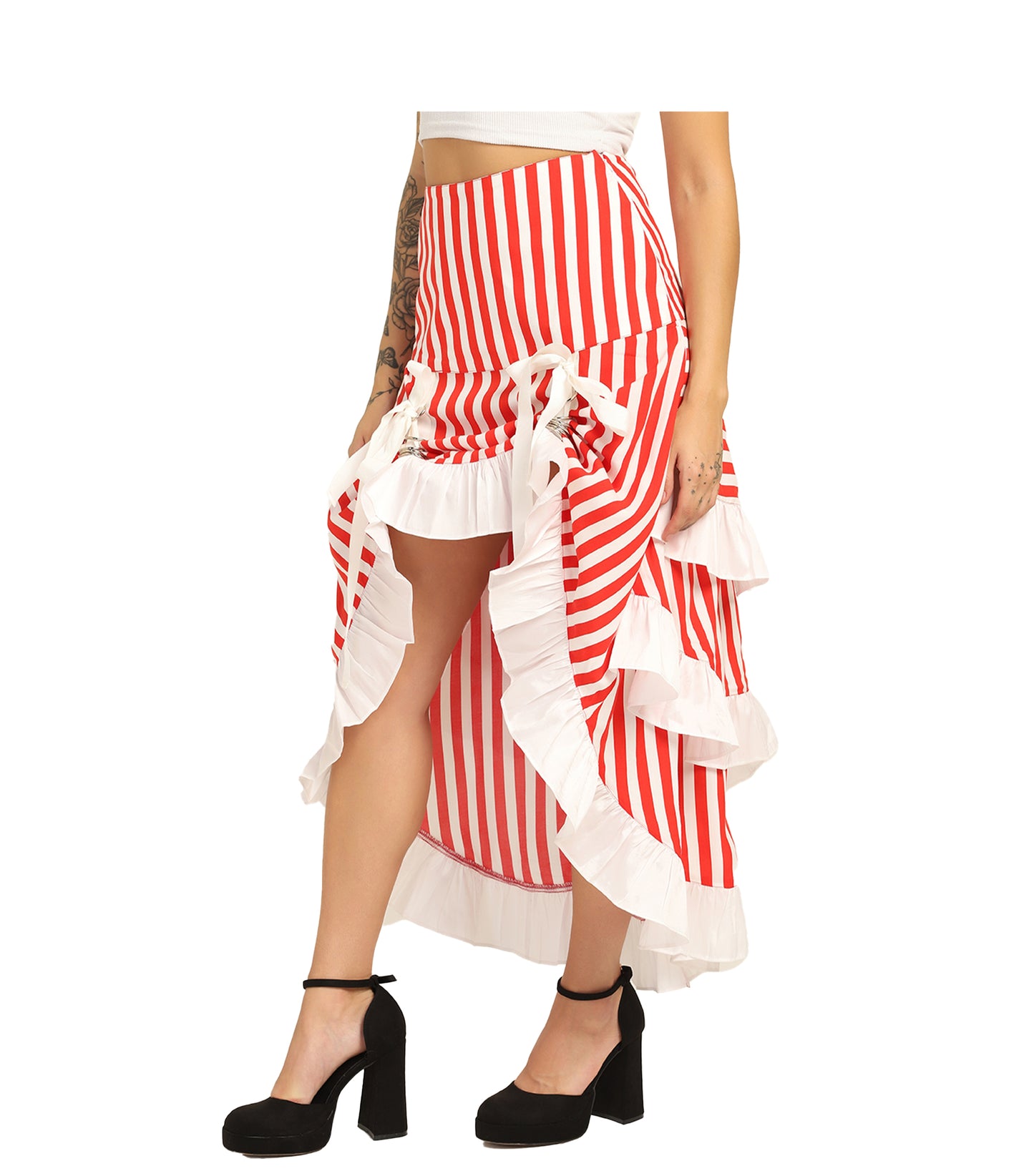 Red/white Stripe Adjustable High-Low Skirt