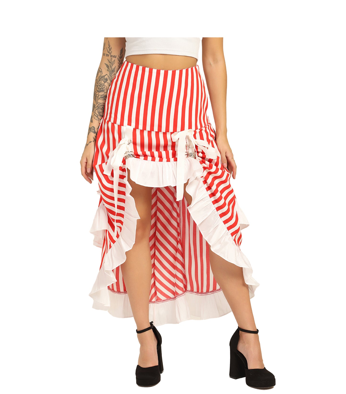 Red/white Stripe Adjustable High-Low Skirt