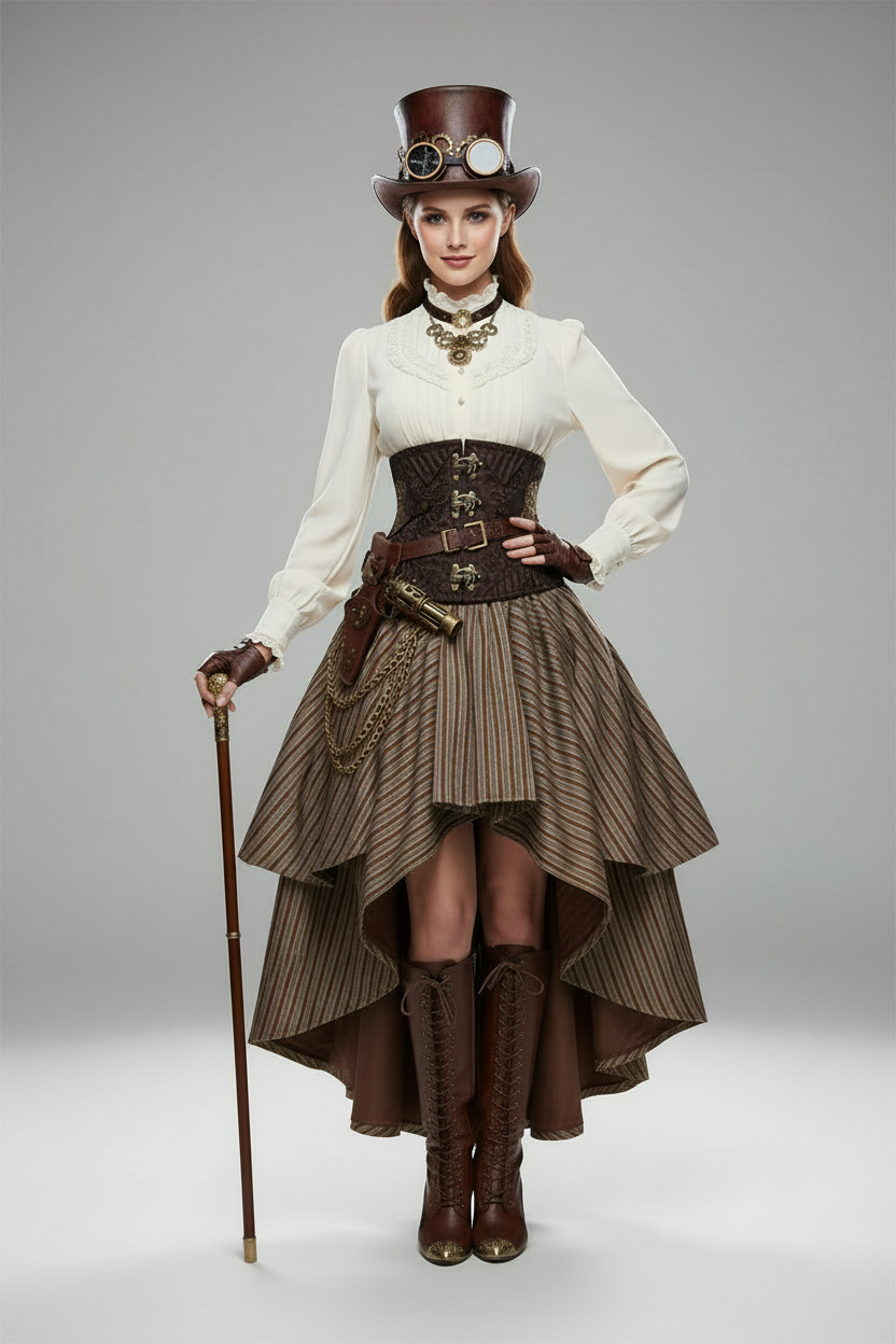 Dark Brown Steel Boned Steampunk corset belt
