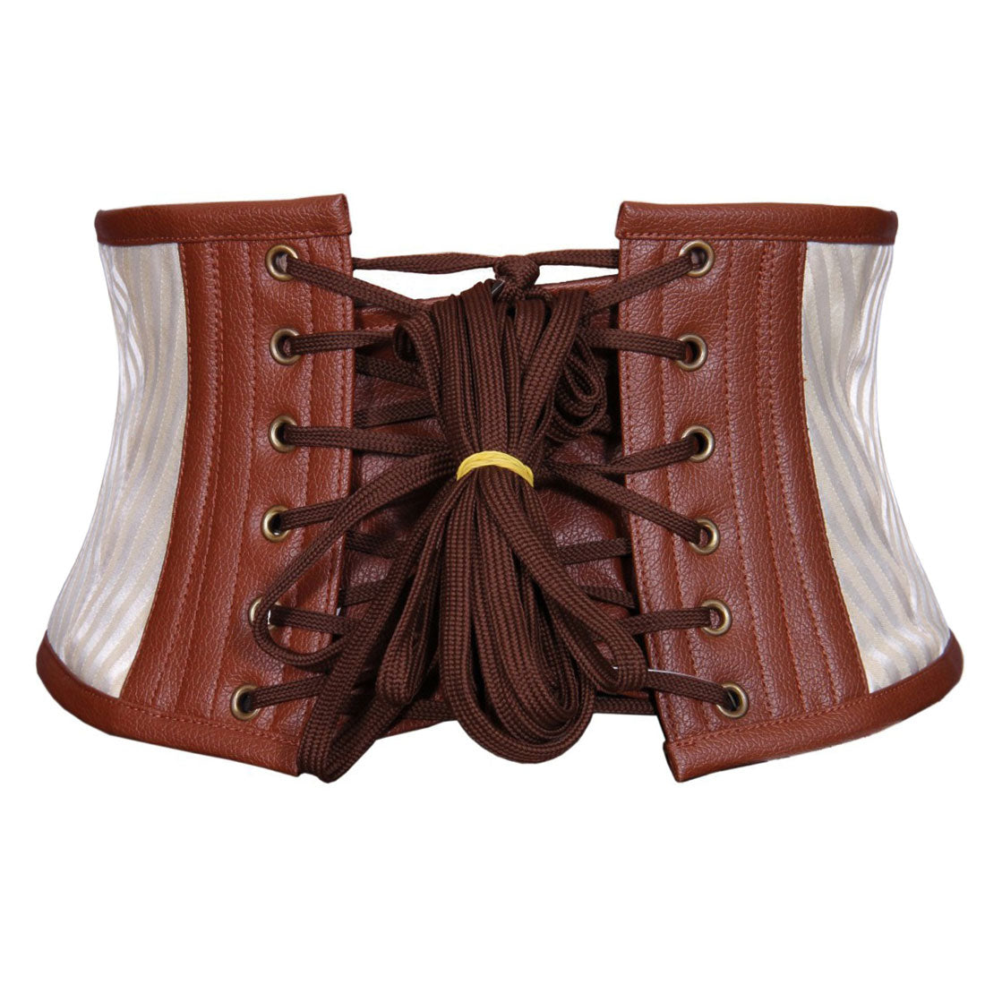 Authentic Steel Boned Steampunk Corset Belt  back viiew brown leather - Corset Revolution