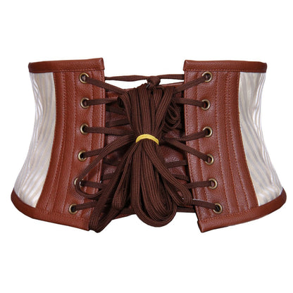 Authentic Steel Boned Steampunk Corset Belt  back viiew brown leather - Corset Revolution
