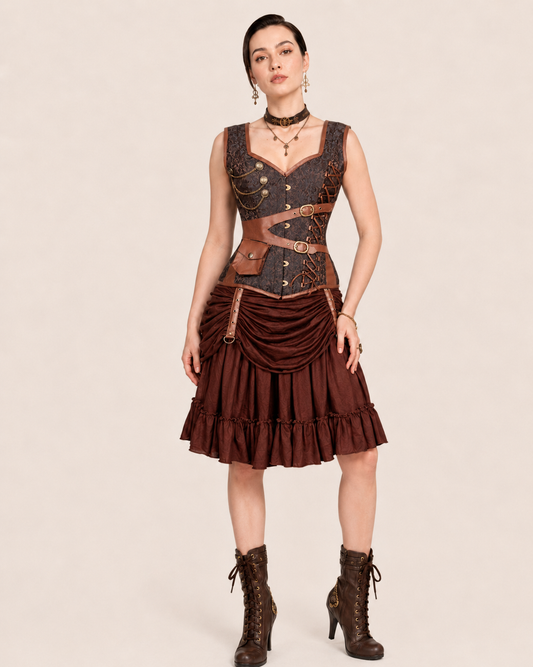 Steampunk Corset and Ruffled Skirt front view
