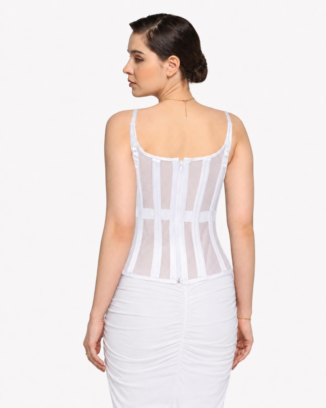 embroidered white mesh bridal corset
