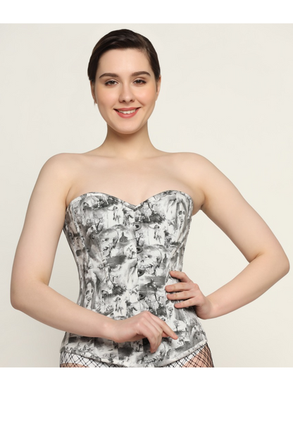 Quatrefoil printed waist reducing overbust Corsets