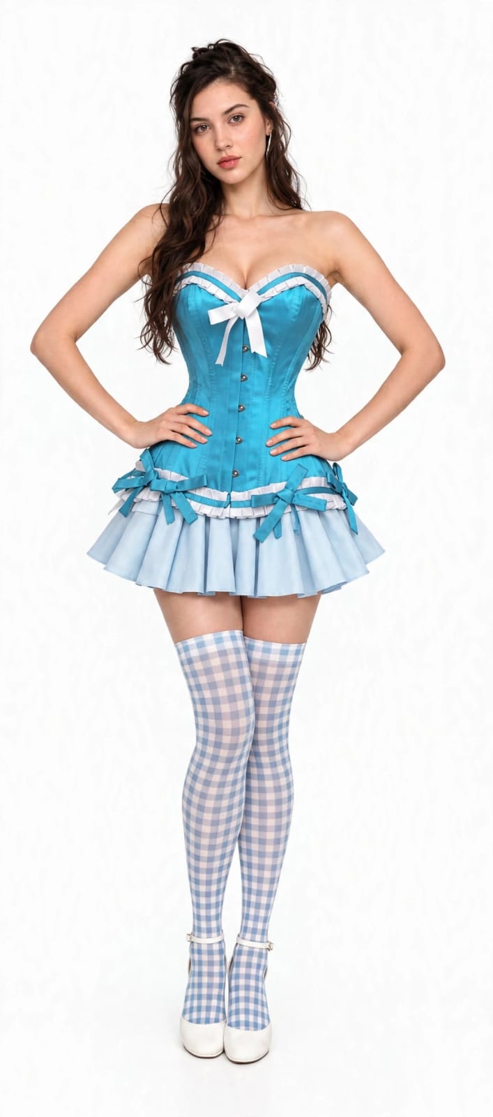 Elara Aqua Blue Satin Steel-Boned Overbust Corset
