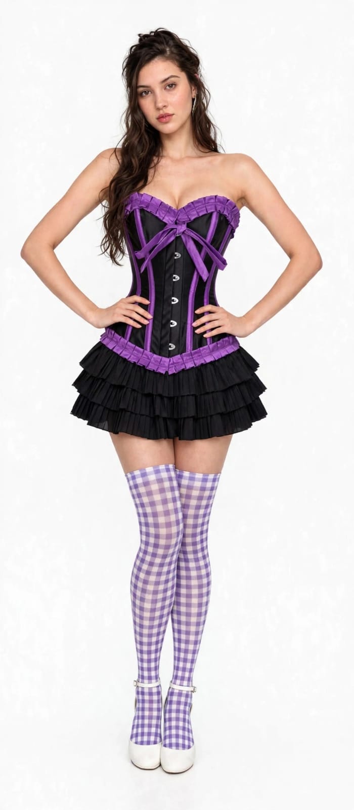 Amethyst Black & Purple Satin Steel-Boned Overbust Corset