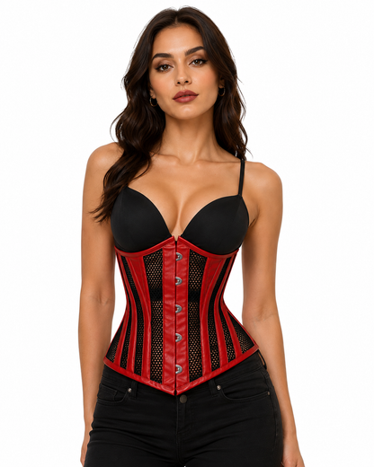 Red & Black Fishnet Gothic Underbust Corset