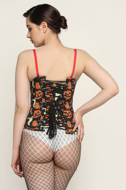 Houndstooth printed waist reducing longlined underbust corset