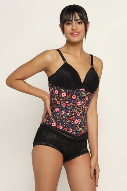 Ikat printed waist reducing underbust corset