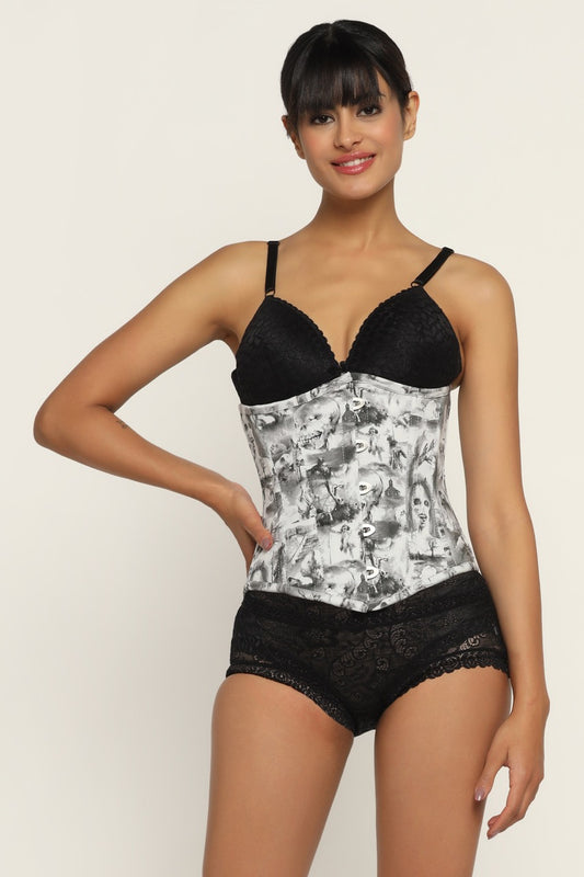 Quatrefoil printed waist reducing underbust corset