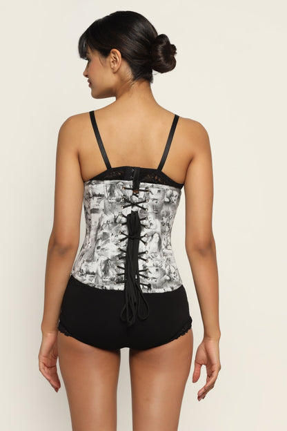 Quatrefoil printed waist reducing underbust corset