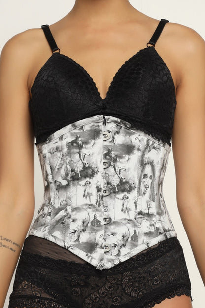 Quatrefoil printed Waist Reducing Authentic Steel Boned Sexy Underbust Corset