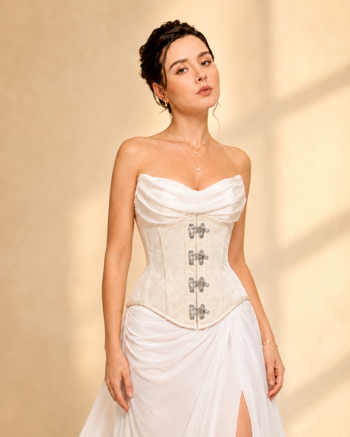 white brocade bridal corset
