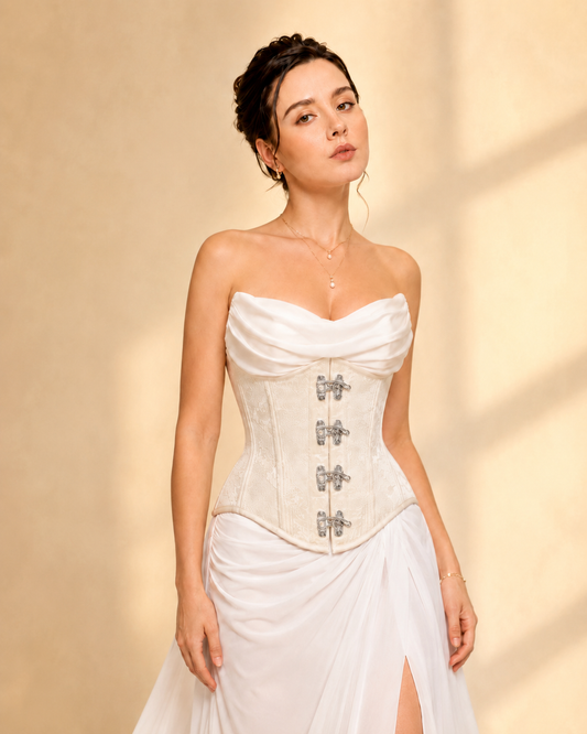 white brocade bridal corset
