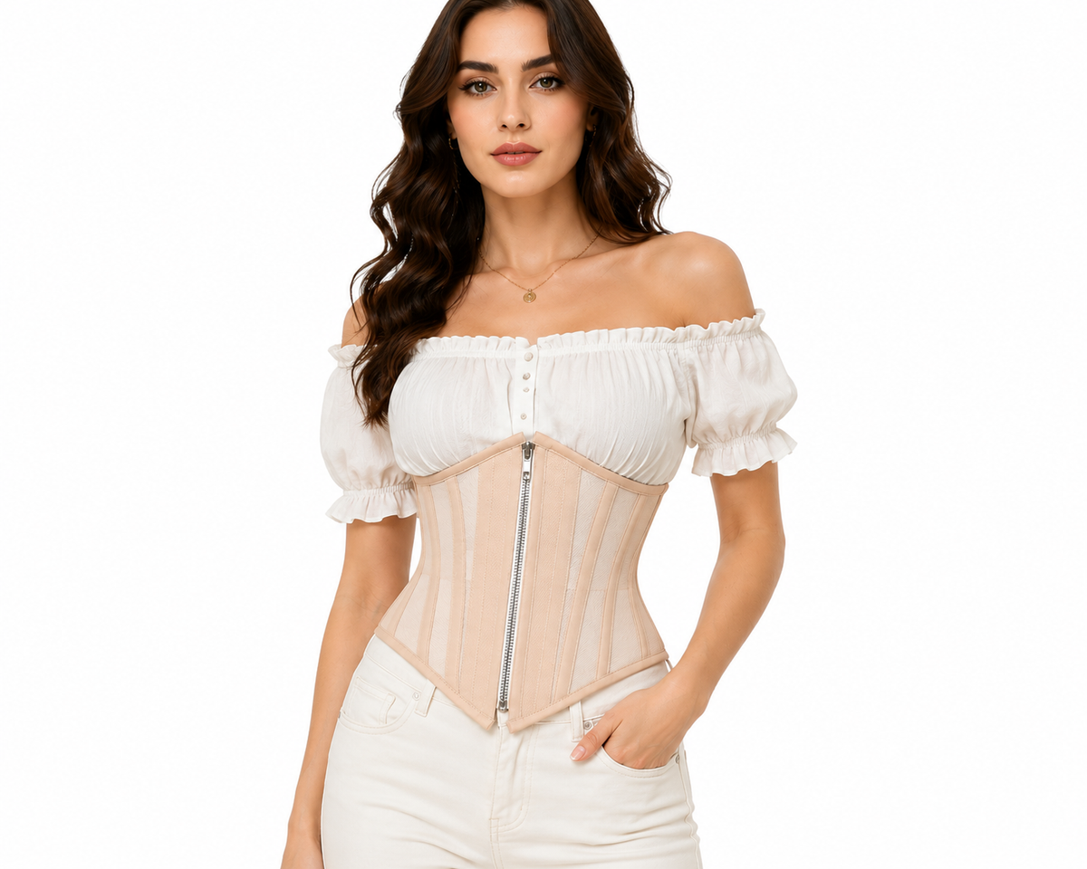 Nude Illusion Mesh Steel Boned Waist Cincher Corset