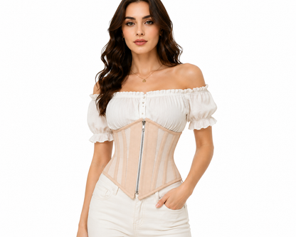 Nude Illusion Mesh Steel Boned Waist Cincher Corset