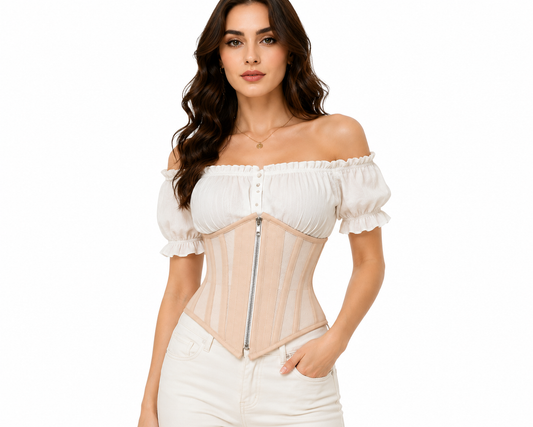 Nude Illusion Mesh Steel Boned Waist Cincher Corset