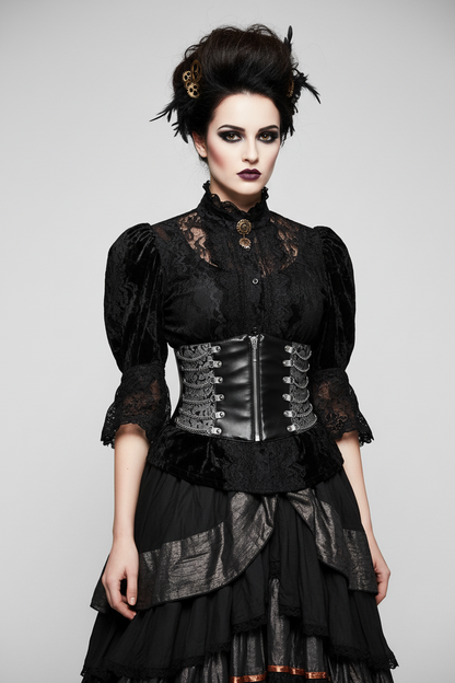 brocade Underbust Waist Cincher with Chains & Front Zipper