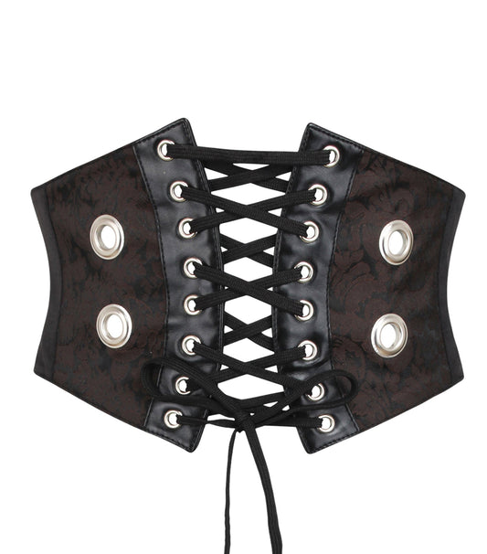 Brown Brocade Front Lacing corset Belt
