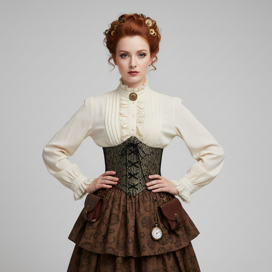 Women’s Vintage Floral Brocade Front Lace-Up Corset Belt | Gothic Renaissance Waist Cincher