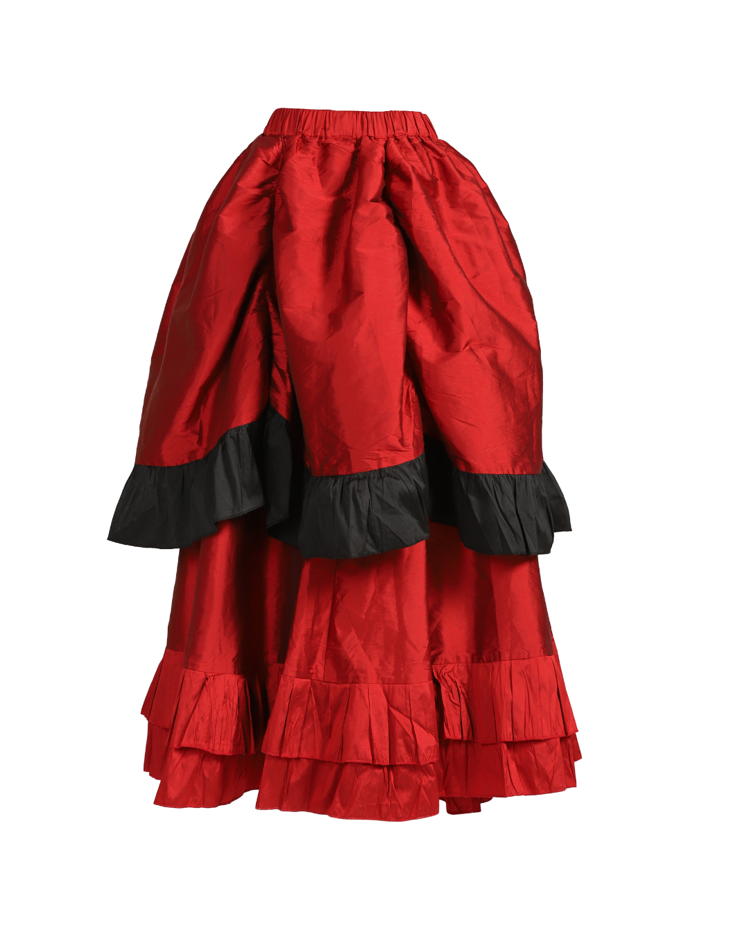 Red & Black Ruffled High-Low Steampunk Bustle Skirt