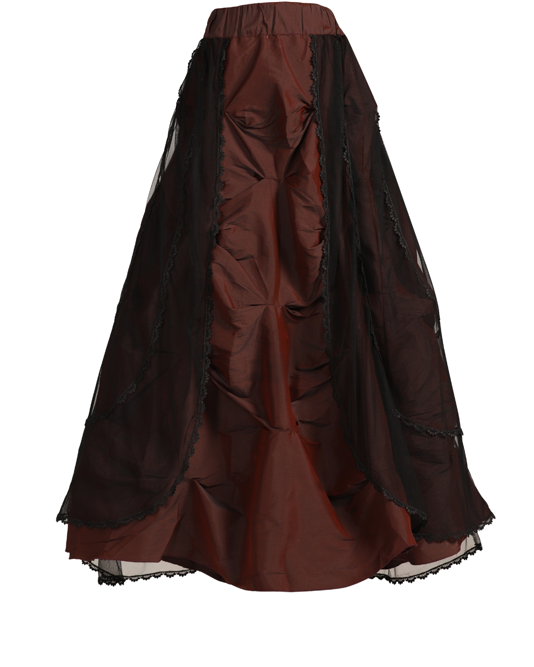 Brown & Black Victorian Gothic Ruched Mesh Maxi Skirt