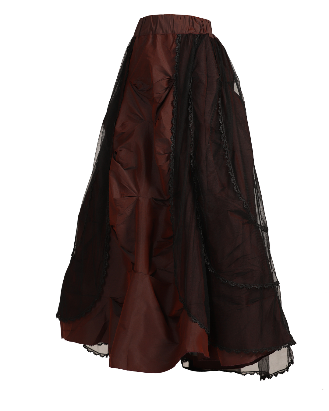 Brown & Black Victorian Gothic Ruched Mesh Maxi Skirt