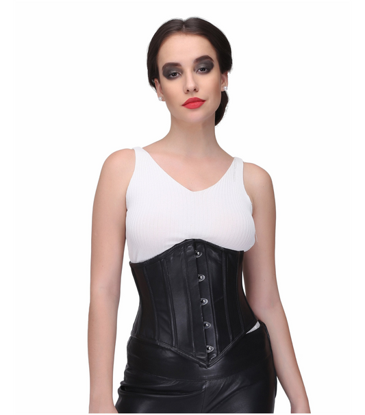 Genuine Leather Black Waist Training Underbust Corset