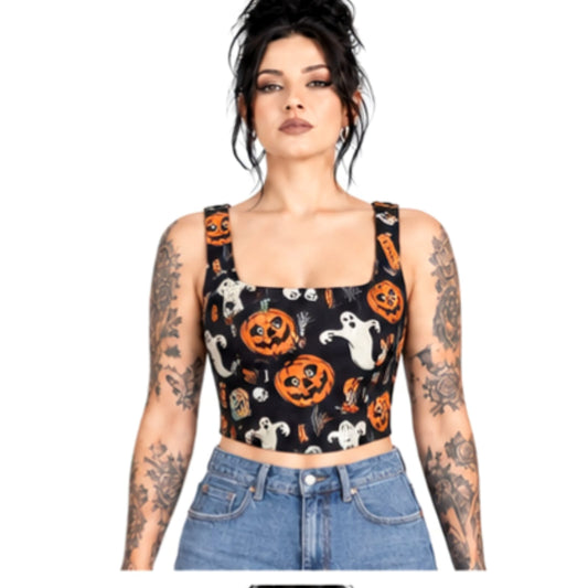 Pumpkin ghost Print Cotton Wholesale Crop Top