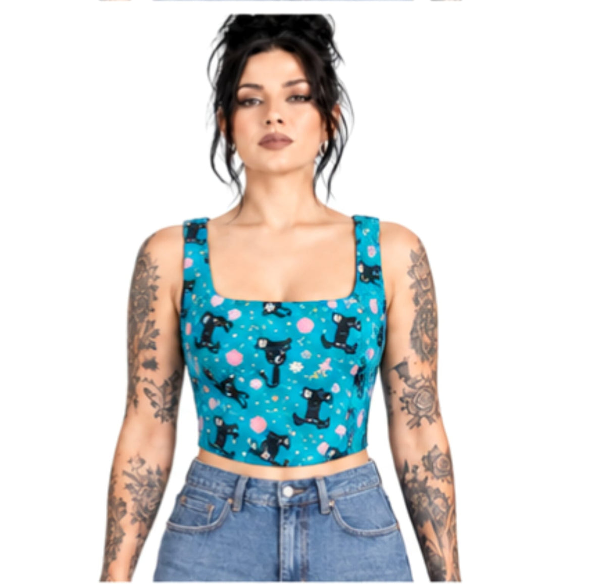 Camille Cat Print Cotton Wholesale Crop Top
