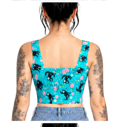 Camille Cat Print Cotton Wholesale Crop Top