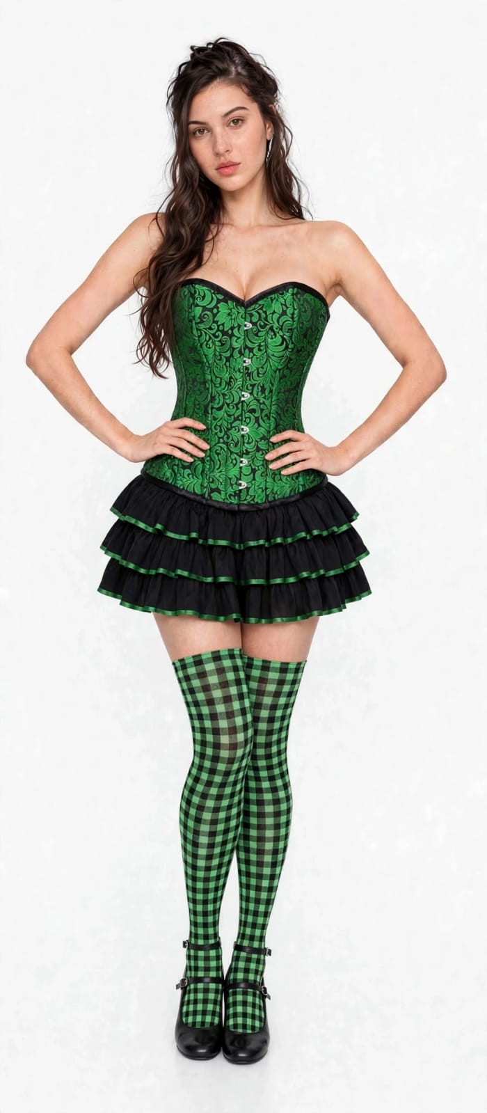 Emerald Ivy Green Brocade Steel-Boned Overbust Corset